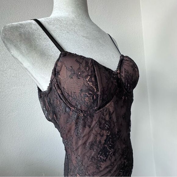 Commense Black Lace Dress Bronze Lining Bustier Straps Small NEW - Picture 5 of 14